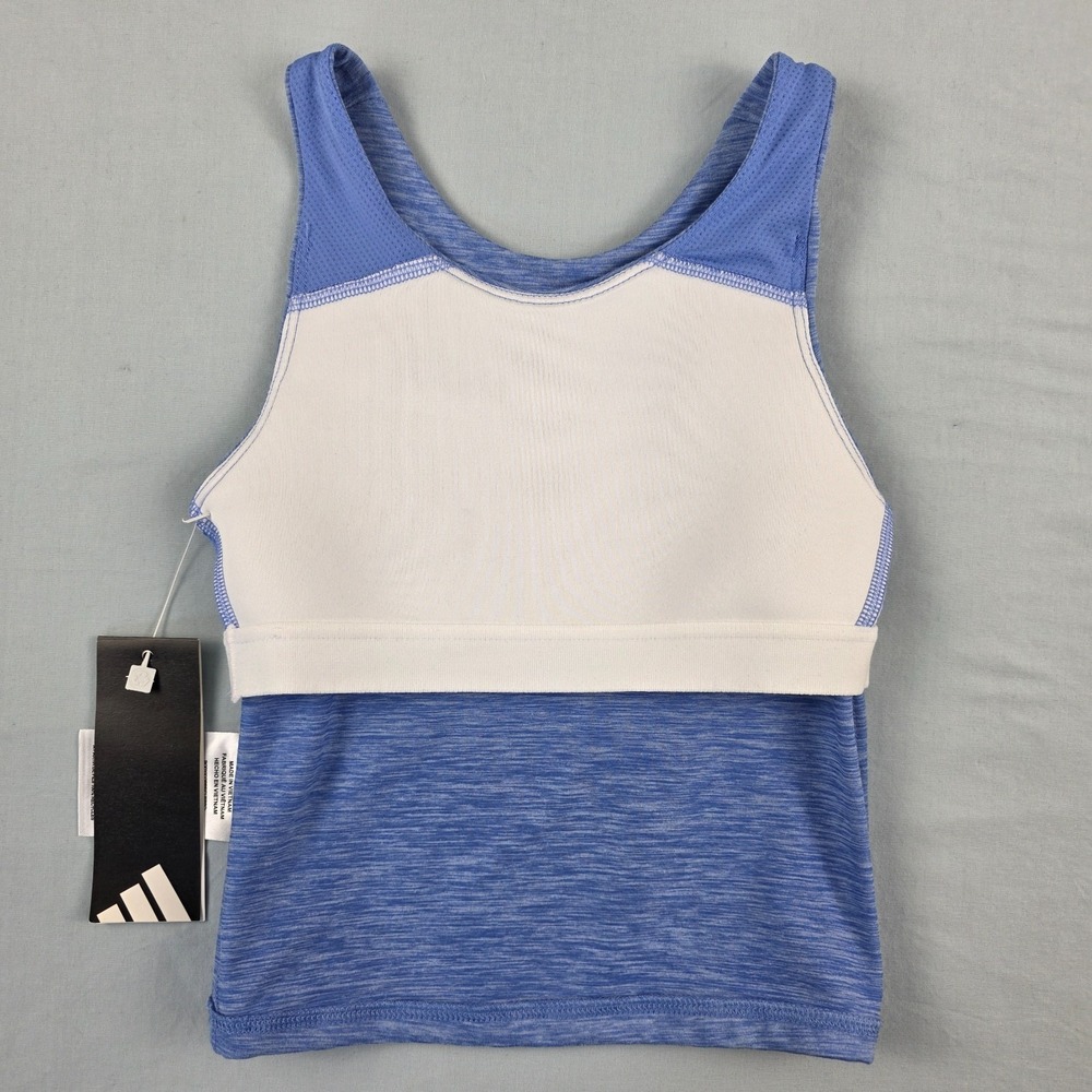 NEW WT Adidas Girls Melange Training Athletic Tank Size XS 6 6X Blue w/ LT Blue - Picture 5 of 8
